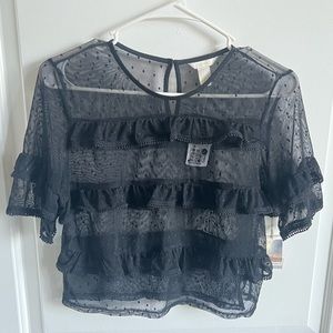 New with Tags NWT Forever 21 Black Sheer Ruffled Tiered Top